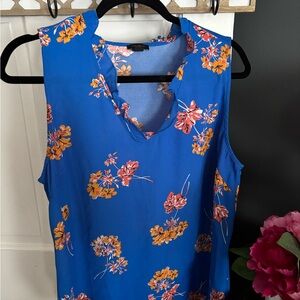 Ann Taylor Blue Sleeveless Blouse with Mandarin Collar